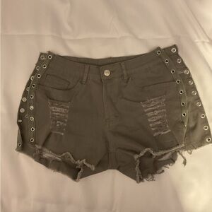 Lace-up Denim Shorts